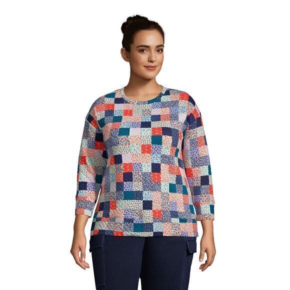 Lands' End Women's Plus Size‎ 3/4 Sleeve Quilted Crew Neck Top- Size 1X - Picture 1 of 13